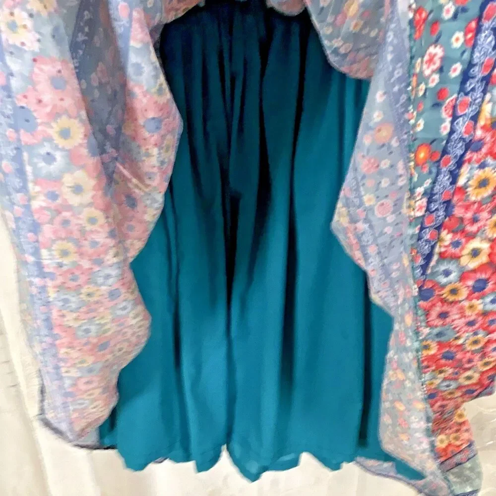 Confecciones Ruth Girls Blue Pink Floral Smocked Tiered Maxi Dress Flutter Sz 1